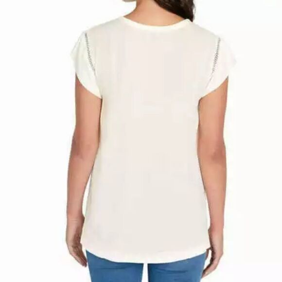 BUFFALO DAVID BITTON White Cap Sleeve VNeck Blouse - Picture 2 of 8